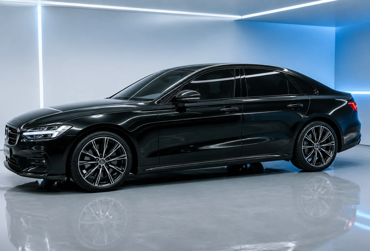 Sedan preto com vidros escurecidos por película automotiva profissional 0A7